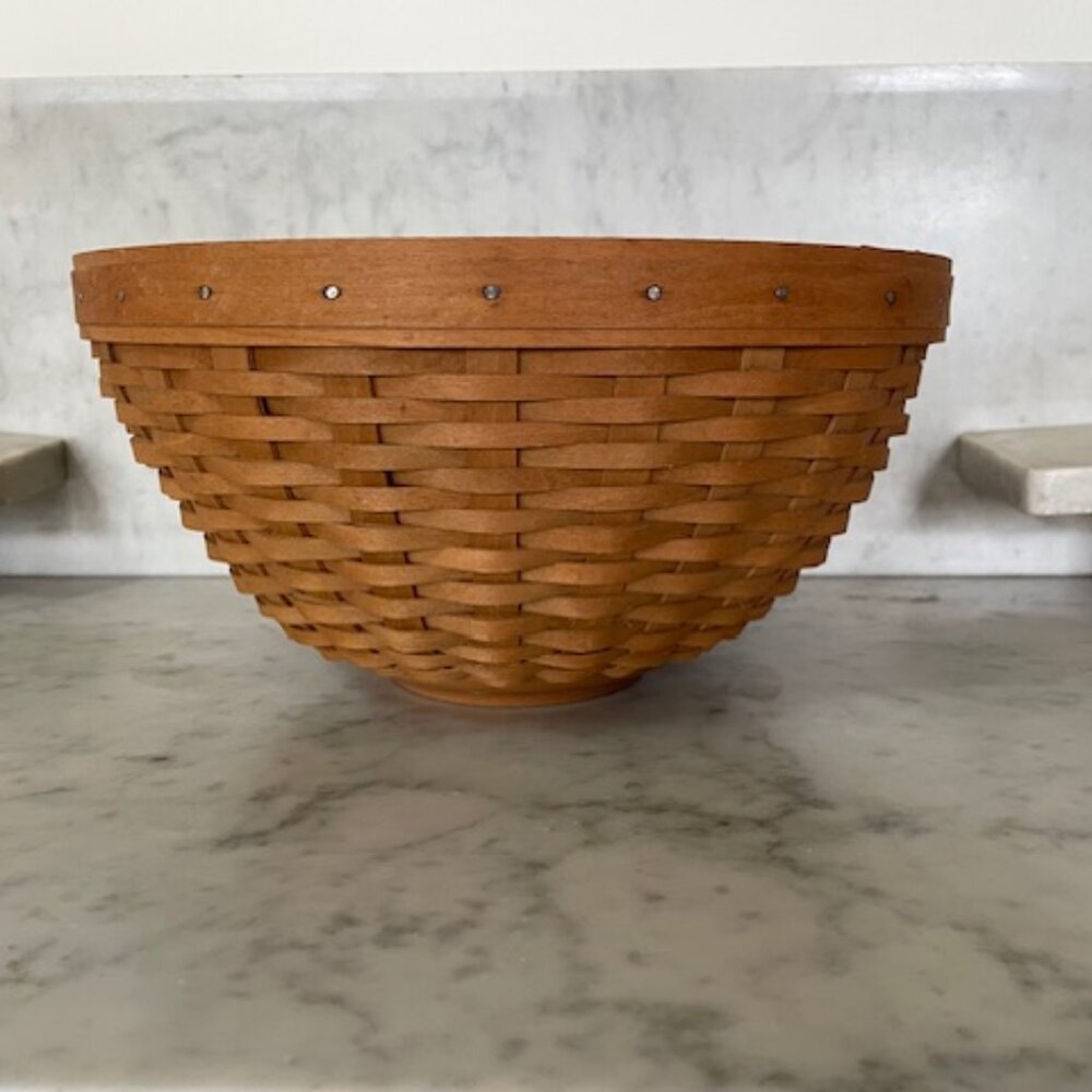 LONGABERGER Nantucket Woven Bowl Basket Large 11” Round Handwoven Brown Retired - Picture 3 of 15